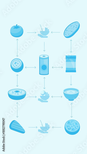 Abstract Culinary Cycle Depicting Fresh Food Transformation in Vibrant, Modern Design