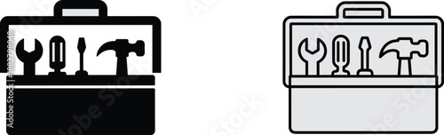 Open toolbox with tools vector icon illustration featuring wrench screwdriver hammer equipment for construction repair maintenance service isolated graphic design for diy projects handyman business in