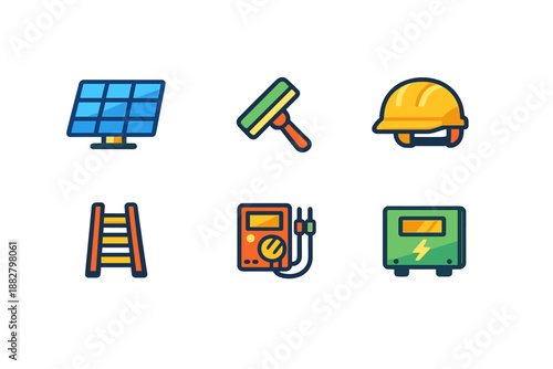 Set of icons for renewable energy and construction