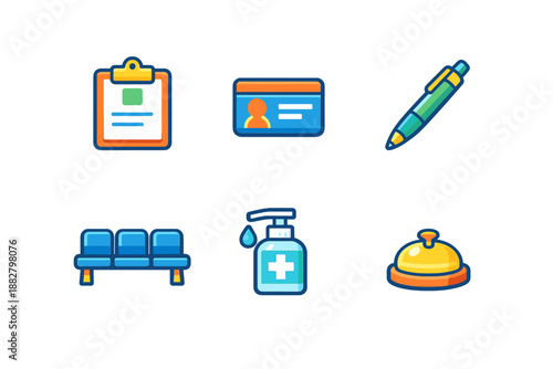 Collection of healthcare and office icons on a dark background