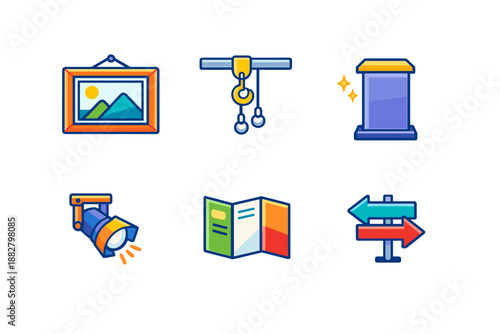 Set of 6 cartoon icons with neon glow effect