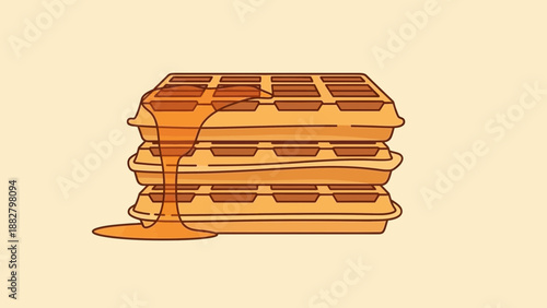 A Stack Of Fresh Golden Waffles Drizzled With Sweet Amber Maple Syrup