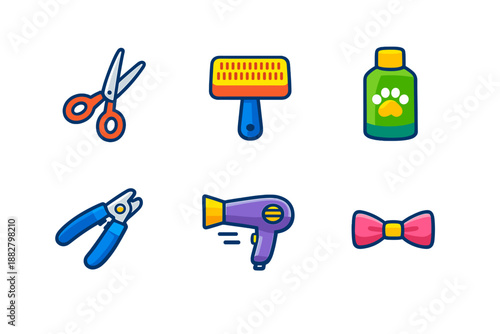 Pet Grooming Tools Icon Set