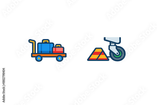 Airport luggage cart and aircraft landing gear icon