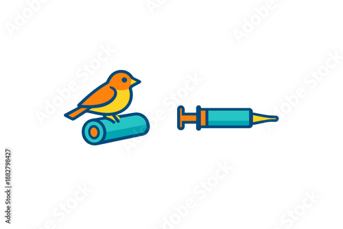 Bird on a perch with a syringe