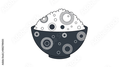 Abstract Graphic Illustration Of A Bowl Of Cooked Rice With Decorative Elements