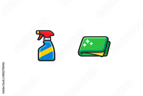 Cleaning spray bottle and microfiber cloth icons