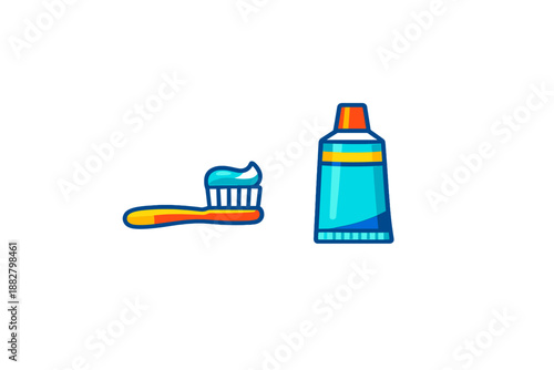 Toothbrush and toothpaste icon glowing