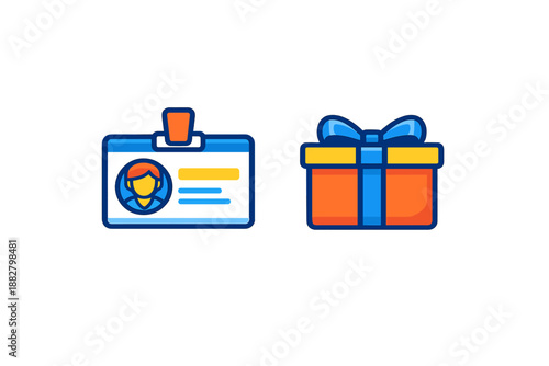 ID card and gift box icons with glowing effect