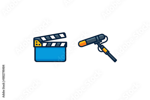 Clapperboard and microphone on a dark background