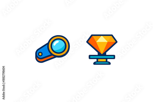 Cartoon projector and diamond icons