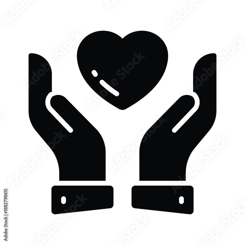 Grab this amazing glyph icon of love care hands supporting valentines heart