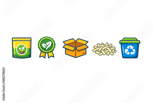 Set of organic and recycling icons on a gradient background