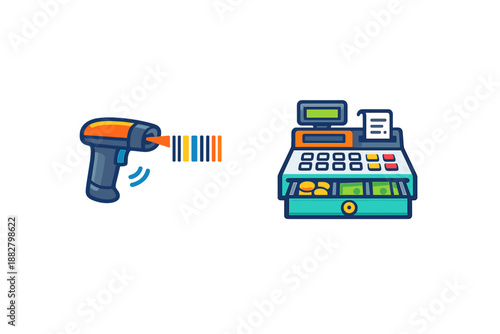 Barcode Scanner and Cash Register Icons