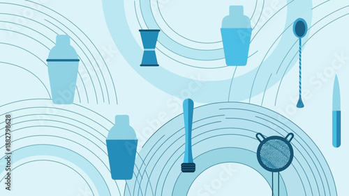 Abstract Illustration of Bar Tools for Mixology Cocktails and Creative Beverage Concepts
