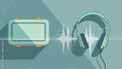 Abstract Audio Storage Concept: Headphones and Data Communication in Artistic Style