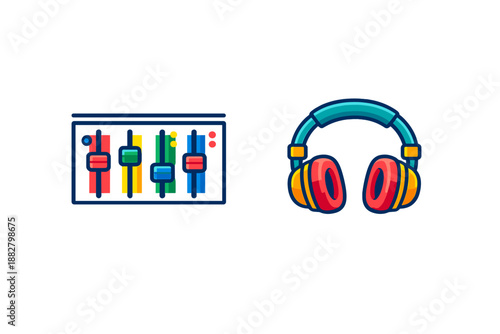 Audio Mixer and Headphones Icon Set