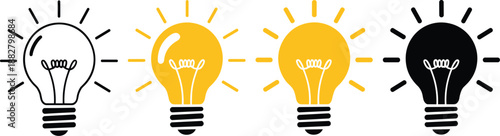 Innovative lightbulb idea generation concept with glowing bulbs symbolising creativity inspiration and solution discovery unique black and yellow idea electric illustration for business startup innova