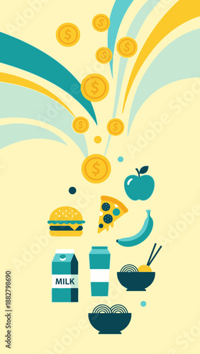 Abstract Illustration of Financial Investment for Food Items and Nutritional Choices