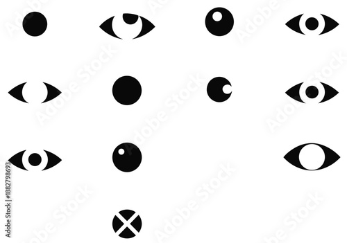 Collection of eye icons in various open closed and stylized expressions on dark background abstract eye symbol vector illustration set for vision care ophthalmology and design elements in eye catching
