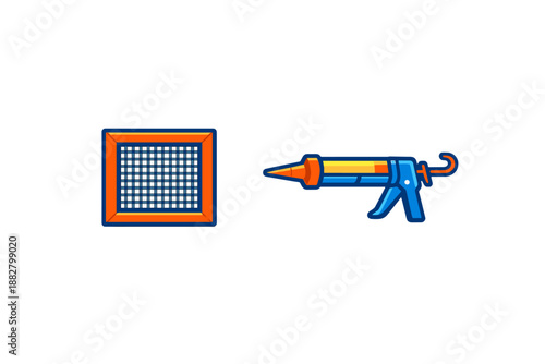 Grid and Caulking Gun Icon Set
