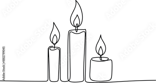 Elegant burning candles line art illustration for minimalist designs and spiritual themes modern monochromatic drawing of candlelight for memorial services or relaxation therapy website banners and si