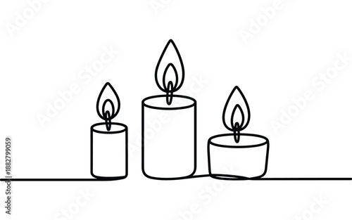 Elegant burning candles in minimalist line art style for spa and wellness promotions vector illustration of calming candlelights perfect for meditation relaxation posters and peaceful home decor backg