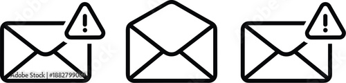 Email notification message alert with exclamation point triangle caution icon in online inbox as important business communication minimal line art design for cybersecurity or spam awareness in digital