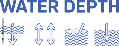 Informative water depth diagram showing measurement indicators minimal design style for educational resources environmental impact reports marine conservation presentations hydrology research projects