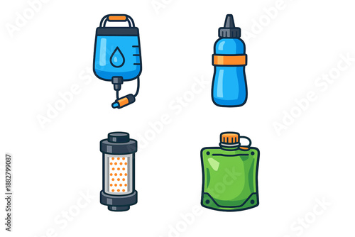 Four camping water containers icons