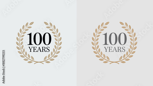 Elegant laurel wreath marking 100 years anniversary celebration for corporate event or business milestone company success professional achievement century commemoration graphic design template for mar