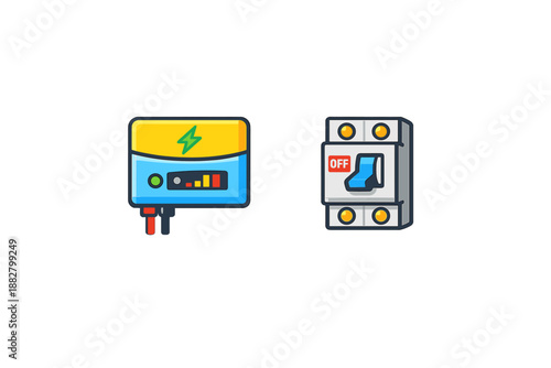 Electrical safety devices icon set