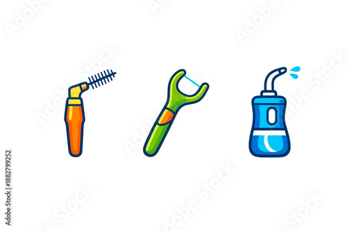 Dental hygiene tools icons set on dark background