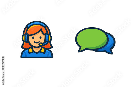 Customer support icon and chat bubbles