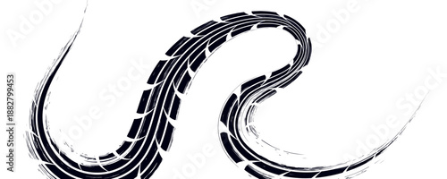 Tire track. Tyre mark of car, bike, motorcycle with grunge effect on white background. Wheel footprint, road element, dirty rubber protector Eps10