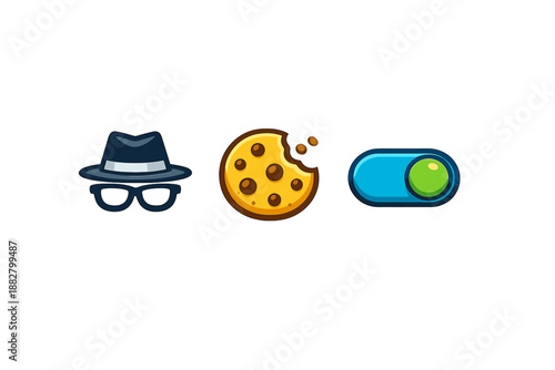 Incognito, cookie, and toggle switch icons