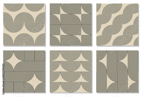 Set of trendy minimalist seamless pattern with abstract geometric creative artistic composition