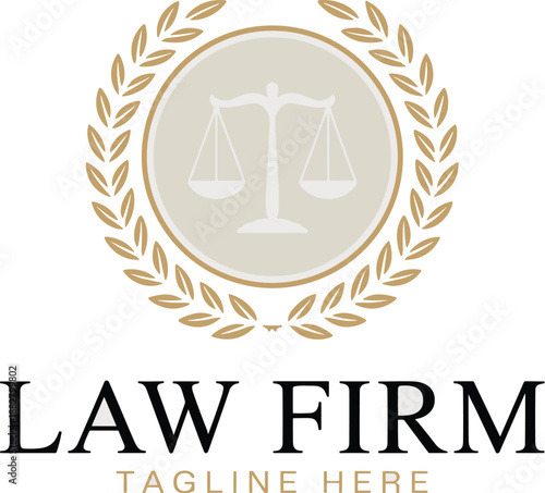 Elegant law firm legal services logo design with scales of justice and laurel wreath for attorney branding lawyer practice advocate representation in court modern minimalist vector graphic for busines