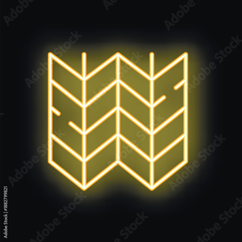 Neon yellow glowing folded paper map icon on a black background