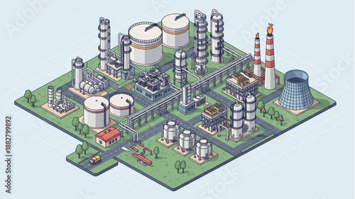 Industrial Chemical Plant Complex Aerial View.