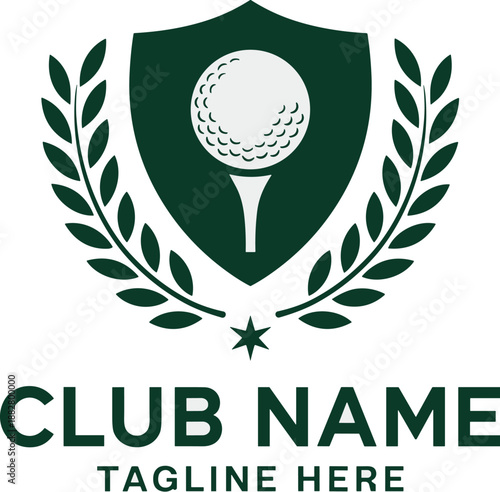 Elegant golf club logo design with shield and laurel wreath vector illustration for branding sports team golf course or tournament graphic emblem template stylish modern professional championship comp