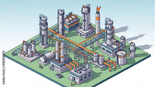 Industrial Chemical Plant Complex Illustration.