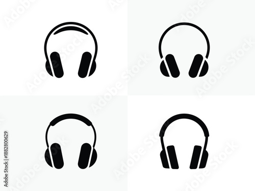 Black headphones icon set in various styles listening and sound design concept for music production audio engineering podcasting and entertainment industry simple line art illustration for website ui