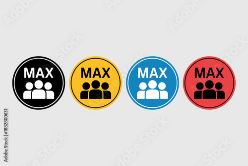 Maximum Occupancy Round Signage Set Indicating Gathering Limits in Black Yellow Blue Red Colors Graphic Symbol for Social Distancing Covid Coronavirus Safety Measures Retail Business Store Capacity Re