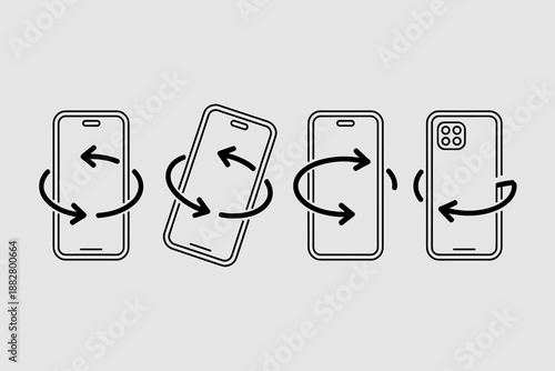 Smartphone rotation vector line icon set demonstrating mobile device screen orientation and display modes for app development ui design digital marketing presentation website user interface technology