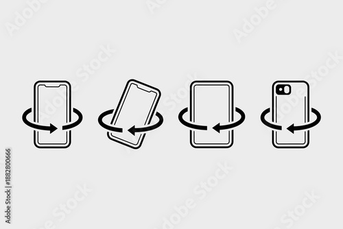 Smartphone rotation icon set mobile phone display screen rotate gesture vector illustration for app development user interface design website element application interface responsive design technology