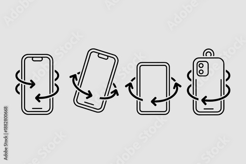 Smartphone screen rotation symbol vector illustration set showing portrait and landscape mode options mobile device user interface design for app development responsive technology concept graphic elem