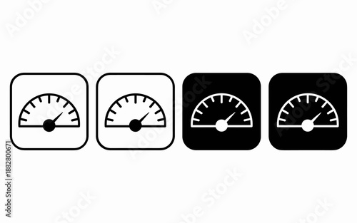 Speedometer Gauge Icons Set Measuring Performance in Technology Industry Black and White Vector Illustration for Automotive Engineering Dashboard Design Measuring Speed Progress and Power Level Indica