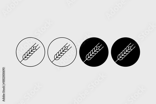 Wheat grain ear icons in contrasting black white circle background showcasing organic harvest symbol for agriculture industry food and beverage packaging logo design graphic elements in minimalist sty
