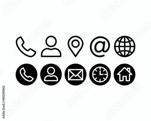 Contact information icons set linear and glyph style for web design business card social media marketing presentation website banner vector elements contact us communication assistance support service
